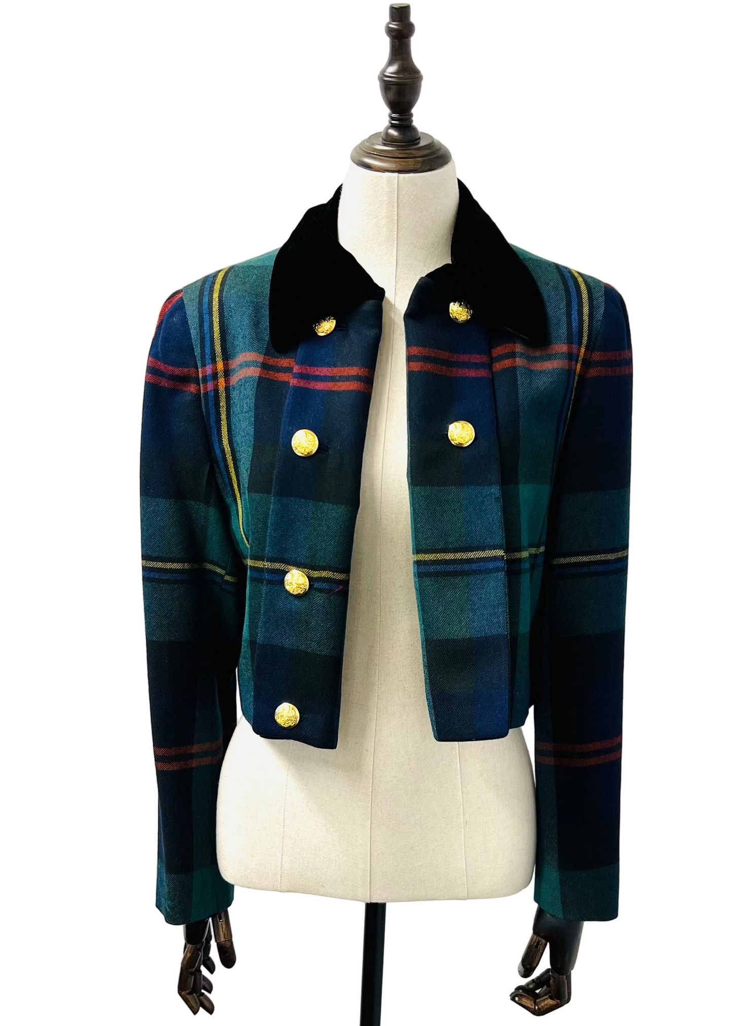 Plaid jacket on a mannequin with a white background